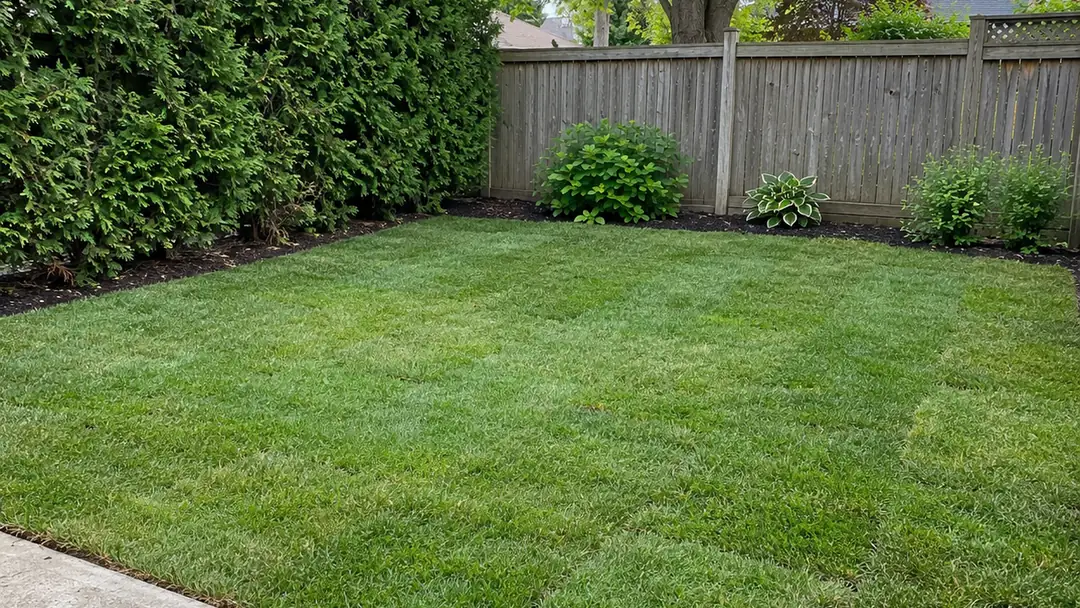 Freshly laid sod in a fenced backyard, sod installation in Milton, Ontario